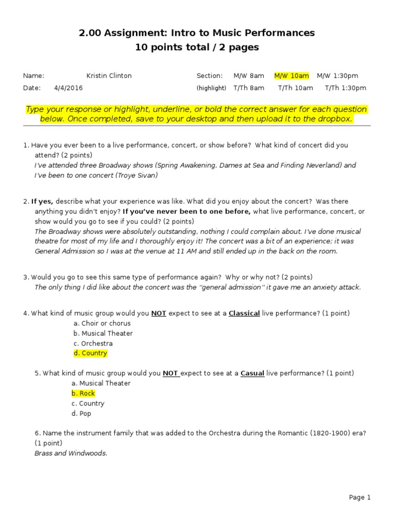 Music Performance Experience Assignment | PDF