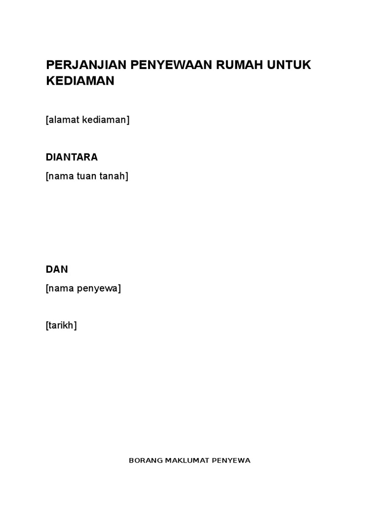 Perjanjian Penyewaan Rumah Untuk Kediaman Pdf