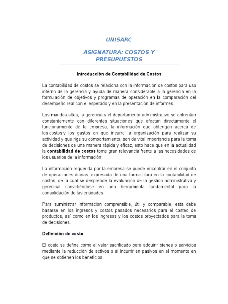 Introducción a la Contabilidad de Costos | PDF | Costo | Contabilidad