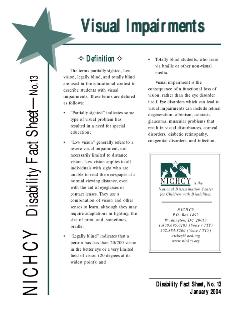 Visual Impairments Fact Sheet | PDF | Visual Impairment | Vision