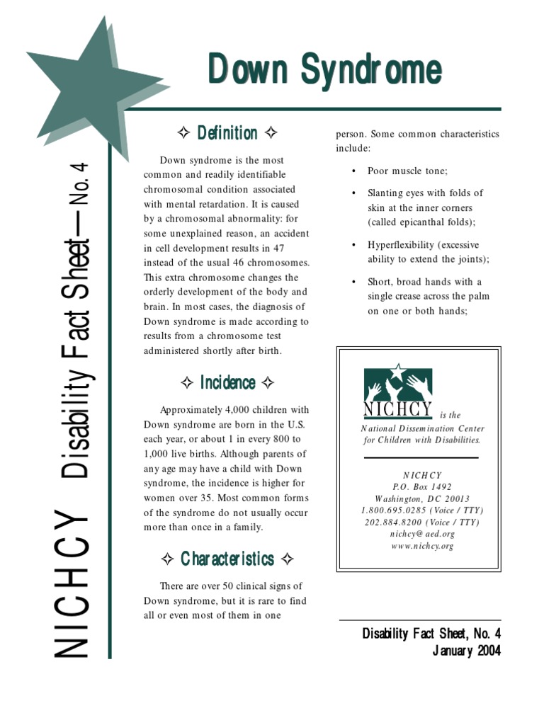 Down Syndrome Fact Sheet Down Syndrome Intellectual Disability