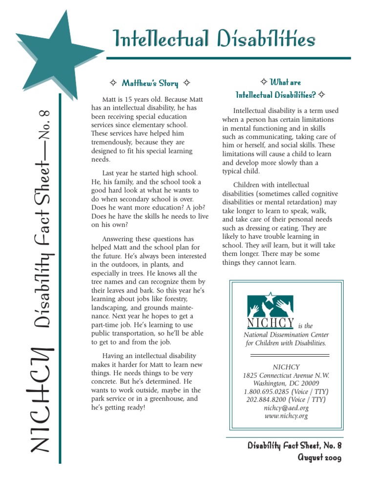 Intellectual Disabilities Fact Sheet | PDF | Intellectual Disability ...