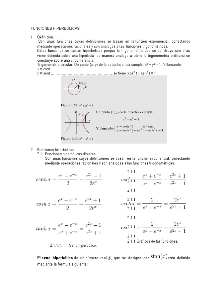 funciones hiperbolicas | Función (Matemáticas) | Trigonometría