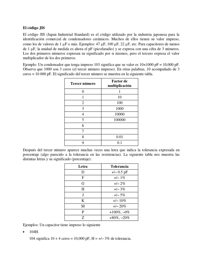 Código JIS para Capacitores Cerámicos | PDF