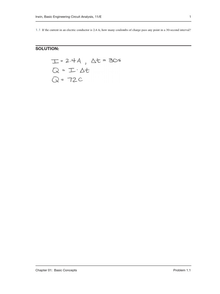 Irwin, Basic Engineering Circuit Analysis, 11/E Chapter 1, Solution ...