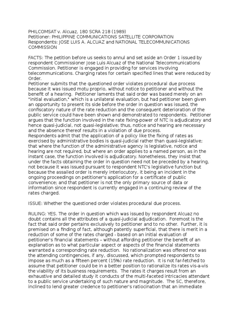 PHILCOMSAT v. Alcuaz: Due Process in Rate Fixing | PDF | Social ...