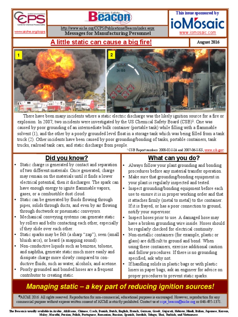 Process Safety Beacon July 2016.pdf Chemistry Energy And Resource