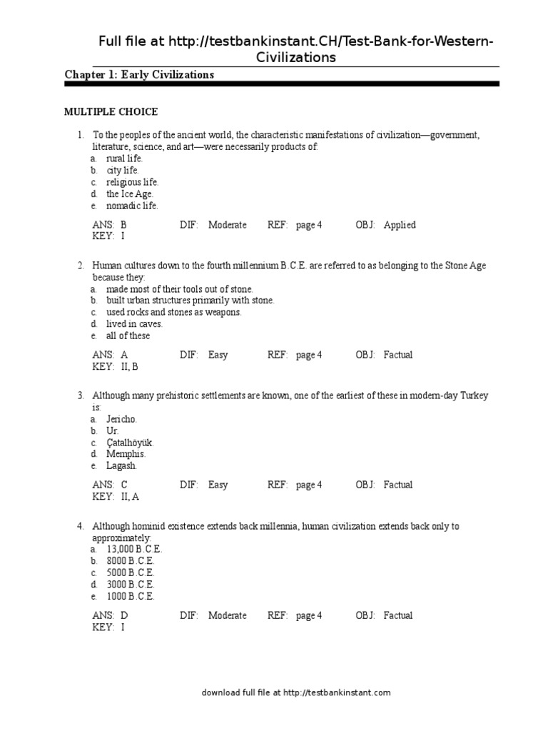 CLEP Western Civilization I Practice Test | PDF | Sumer | Epic Of Gilgamesh