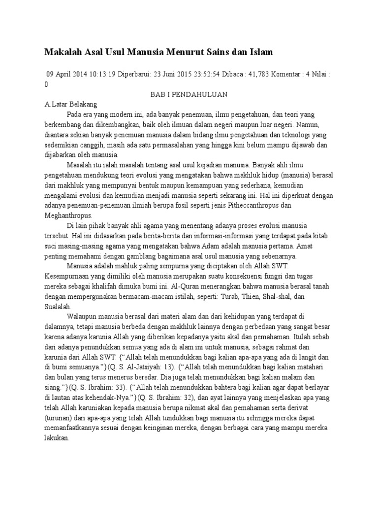 Makalah Asal Usul Manusia Menurut Sains Dan Islam Pdf