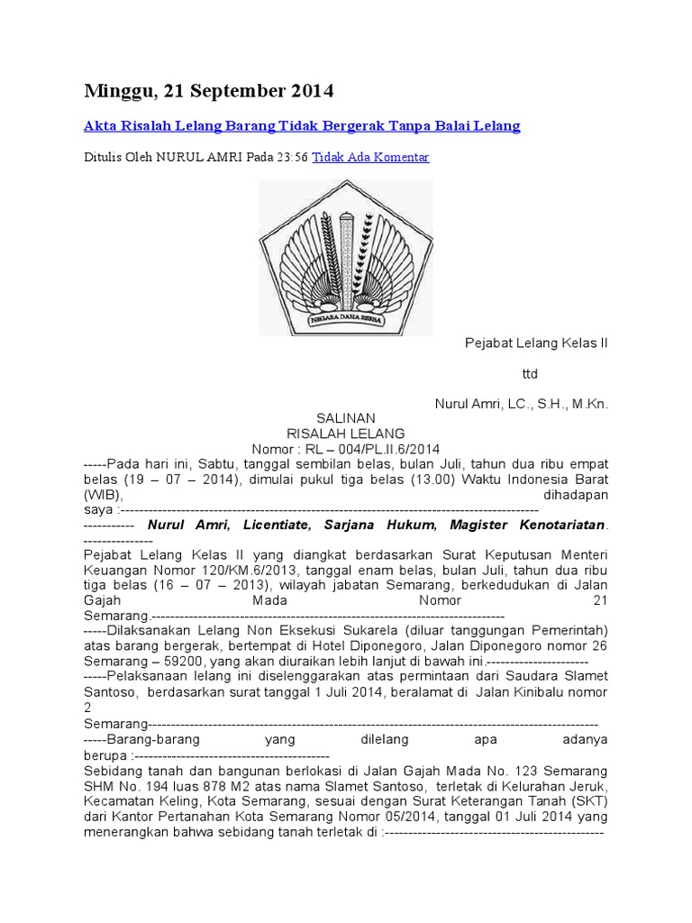 Contoh Risalah Lelang Properti | PDF