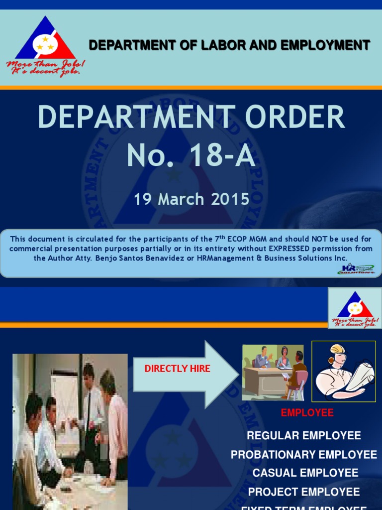 Benavidez DOLE Department Order 18 A PDF PDF Independent Contractor