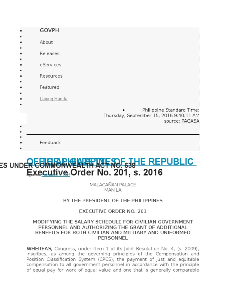 Executive Order No. 201, s. 2016 President Of The Philippines Sergeant