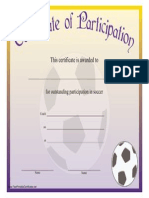 Soccer Participation Certificate