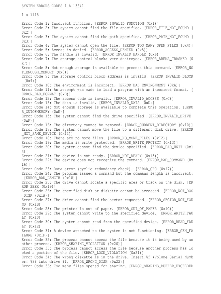 System Erros Codes PDF Floppy Disk Computer Network