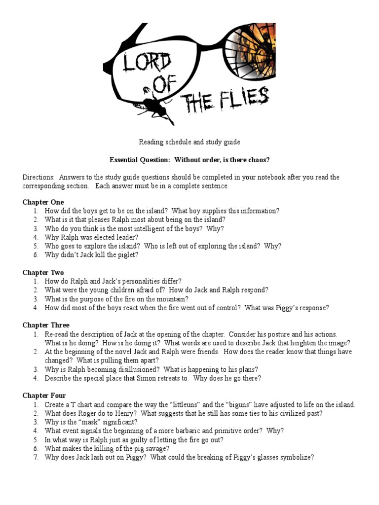 common essay questions for lord of the flies