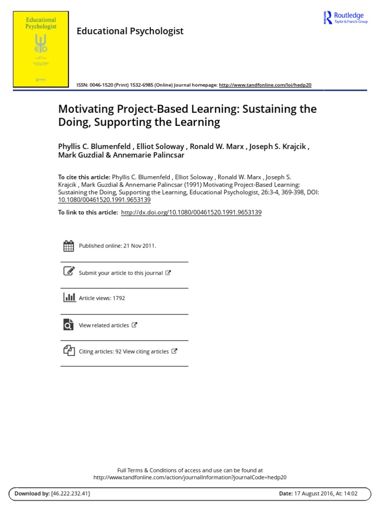 Motivating Project Based Learning Sustaining The Doing Supporting The ...