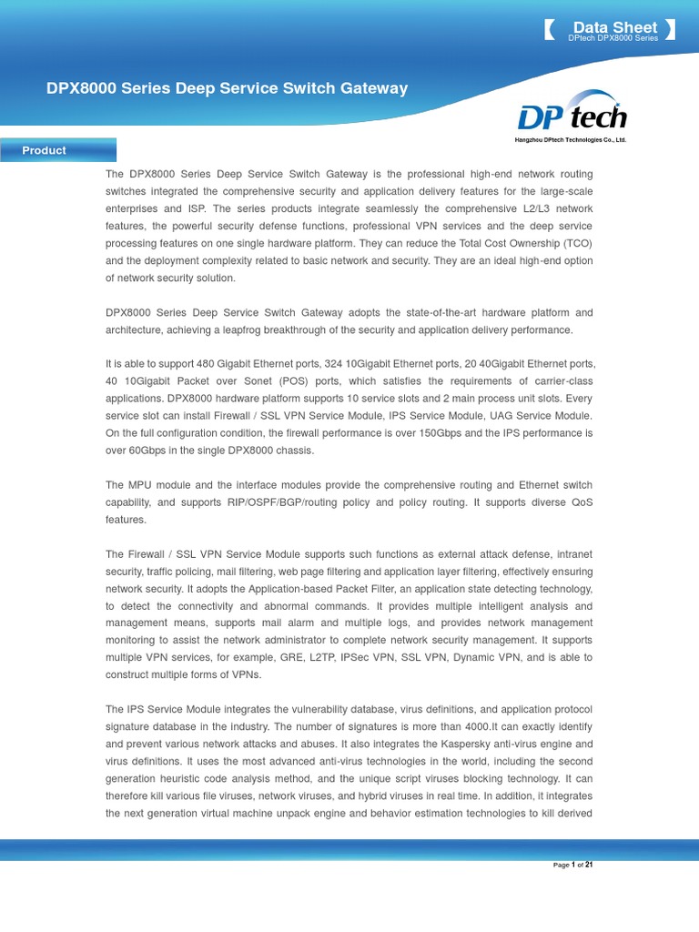 DPtech DPX8000 Series Product Data Sheet | PDF | Denial Of Service ...
