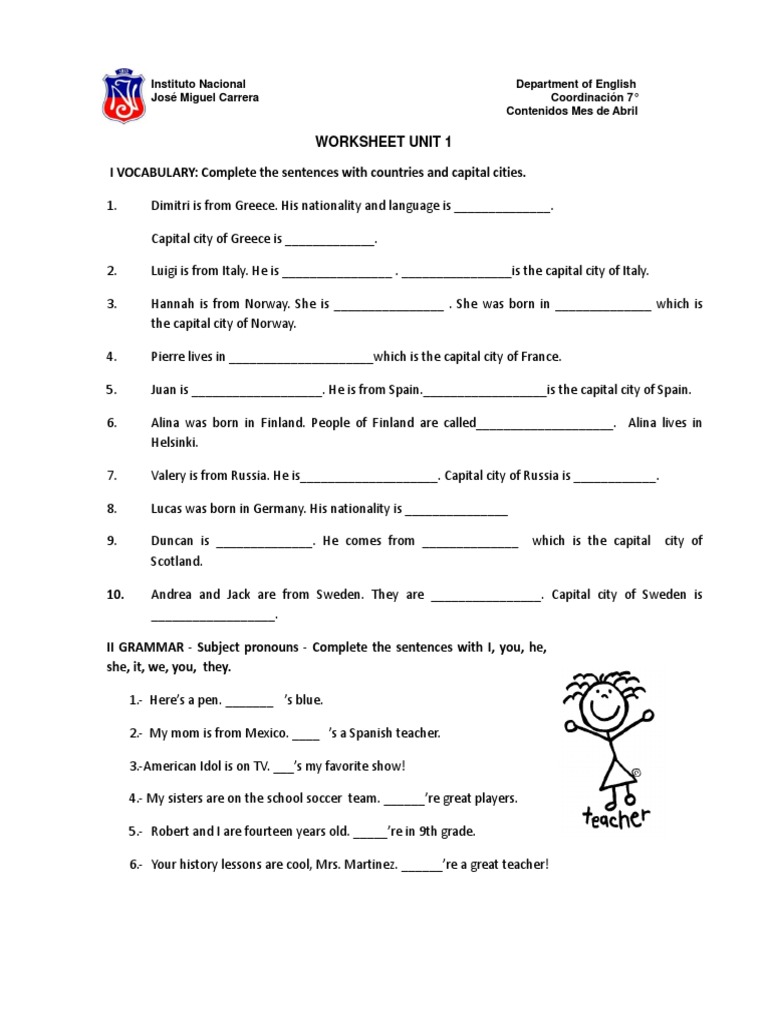 Elements Of English Mechanics 7th Grade Worksheets