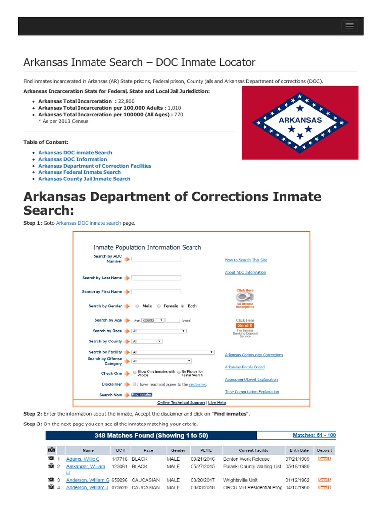 Arkansas Inmate Search Department of Corrections Lookup