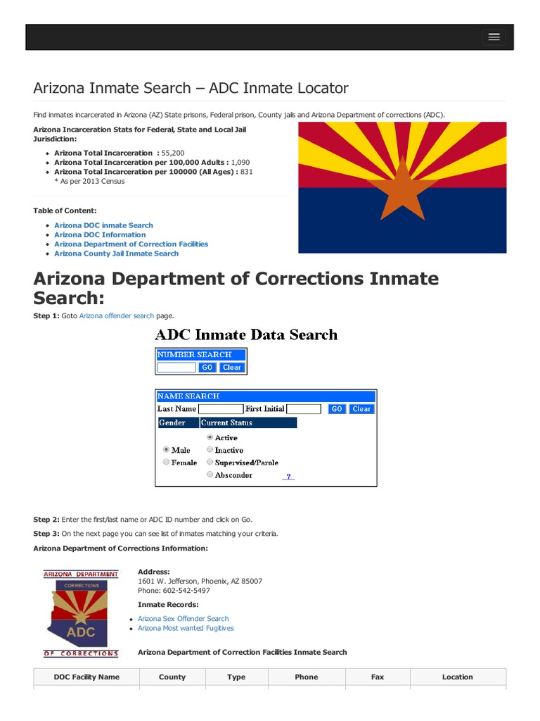 Arizona Inmate Search Department of Corrections Lookup Arizona Tucson