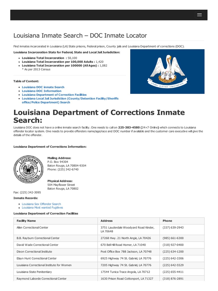 Louisiana Inmate Search Department of Corrections Lookup Louisiana