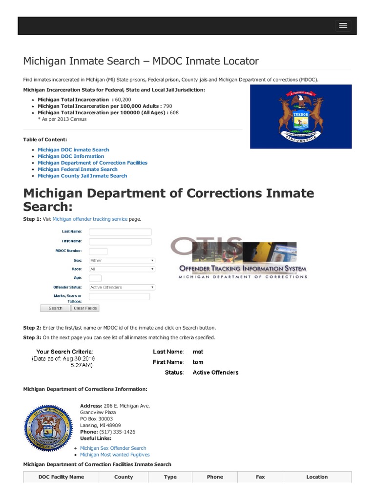 Michigan Inmate Search Department of Corrections Lookup PDF(04)