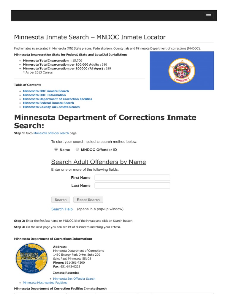 Minnesota Inmate Locator Guide | PDF | Minnesota | Penology