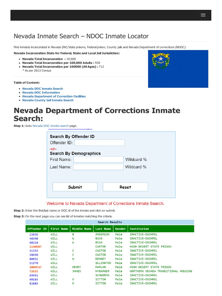 Nevada Inmate Locator Guide | PDF | Nevada | Clark County, Nevada