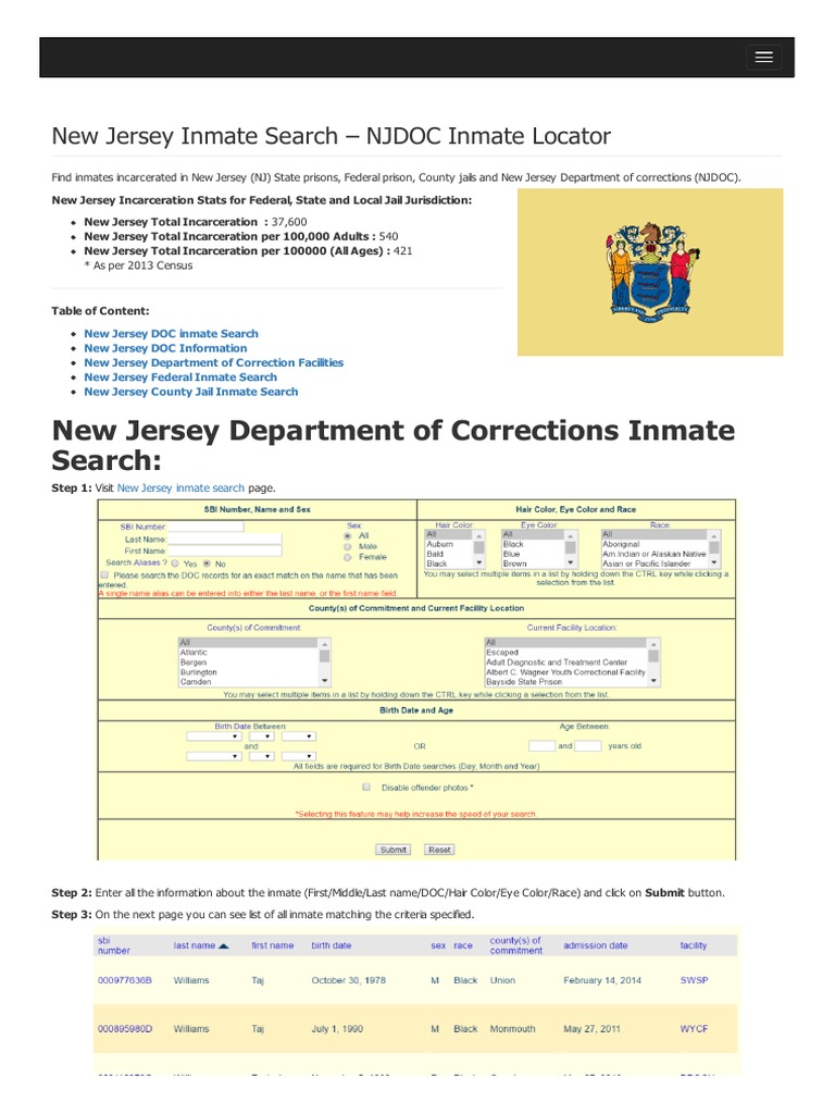 NJ Inmate Search and Locator Guide | PDF | New Jersey | Prison
