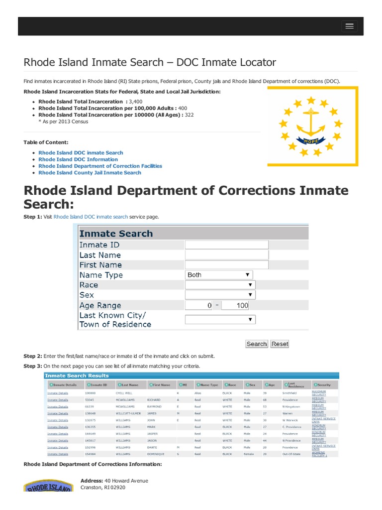 Rhode Island Inmate Search Department of Corrections Lookup PDF