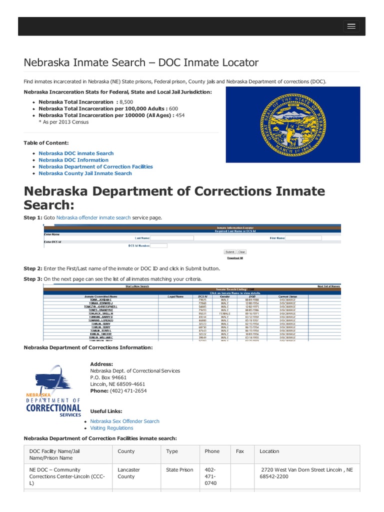 Nebraska Inmate Search Department of Corrections Lookup PDF