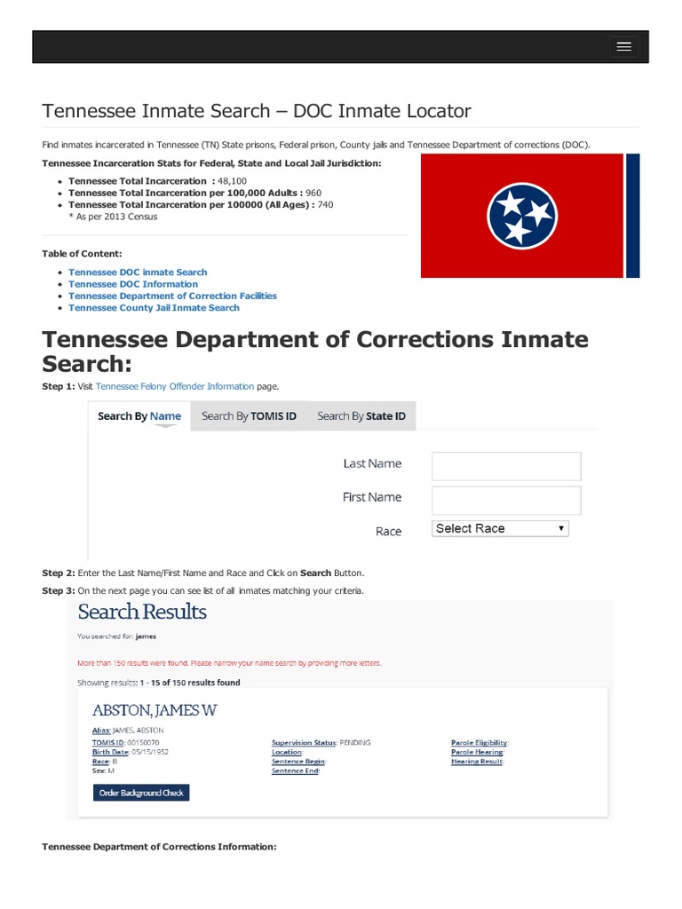 Tennessee Inmate Locator Guide PDF Tennessee Prison