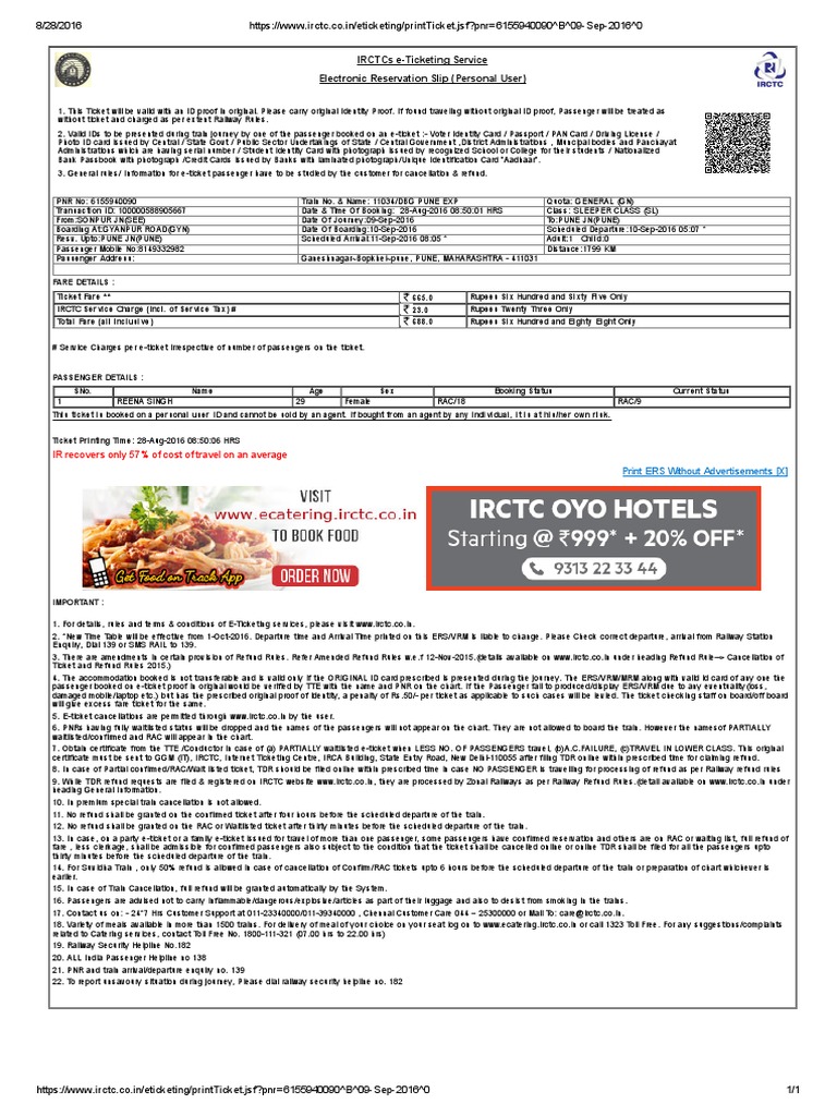 IRCTC e-Ticketing Guidelines and Details | PDF | Identity Document ...