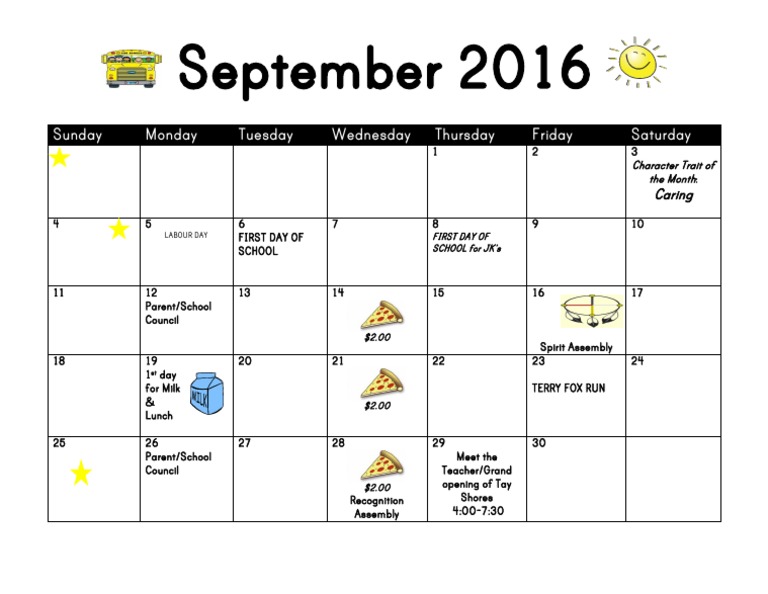 September 2016 School Events Calendar | PDF | Sports | Leisure