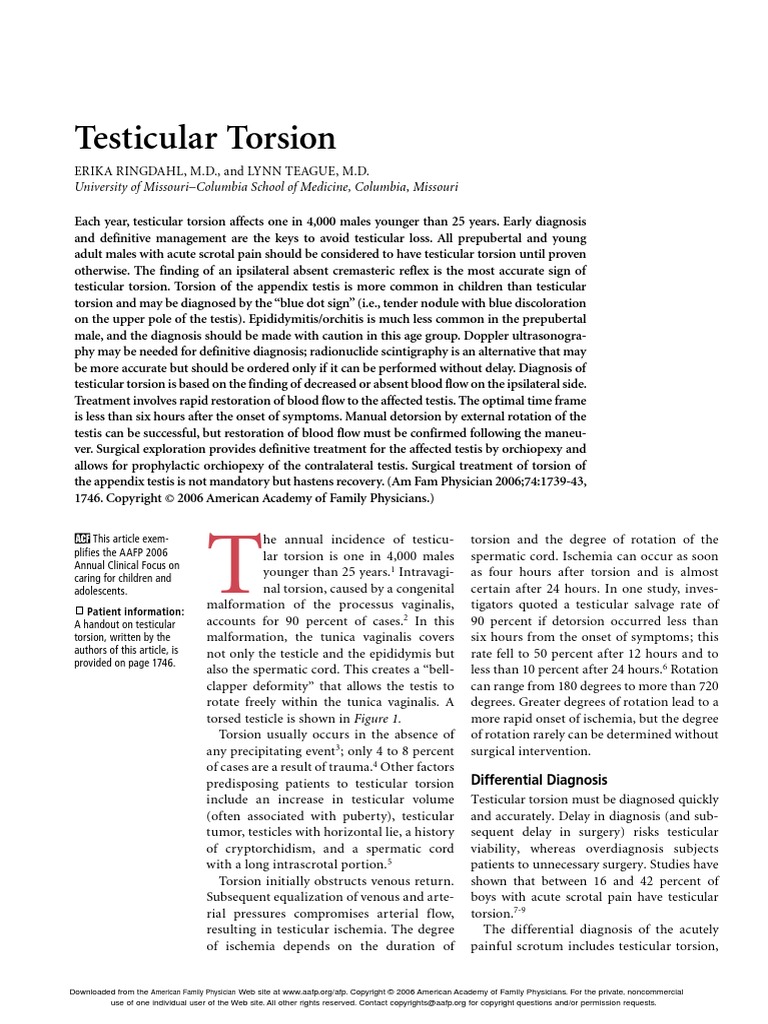 Testicular Torsion PDF Health Care Diseases And Disorders