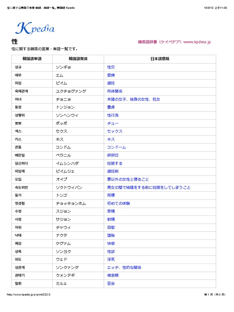 性に関する韓国の言葉 単語 単語一覧 韓国語 Kpedia