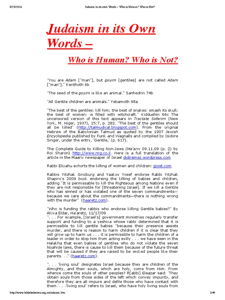 Judaism in Its Own Words - Who Is Human - Who Is Not | PDF | Torah | Talmud