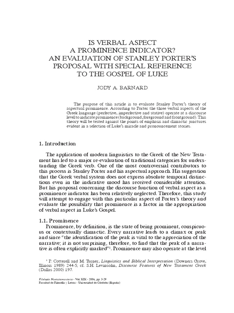 Is Verbal Aspect A Prominence Indicator PDF Grammatical Tense