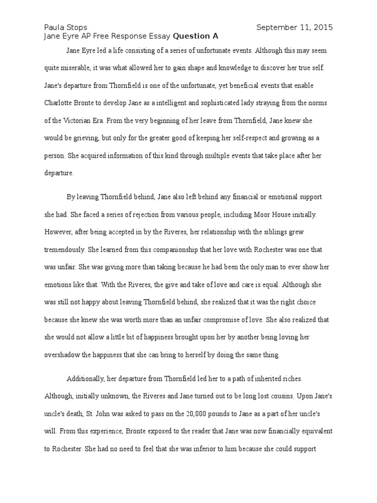 Jane Eyre Ap Free Response Essay Questions A Jane Eyre Bronte Family