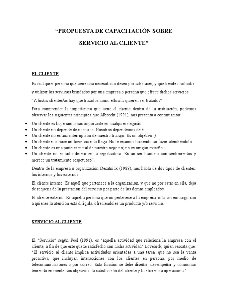 Propuesta de Capacitación en Servicio al Cliente | PDF | Servicio al ...