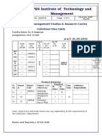 PES Institute of Technology and Management: P G Dept. of Management Studies & Research Centre Individual Time Table