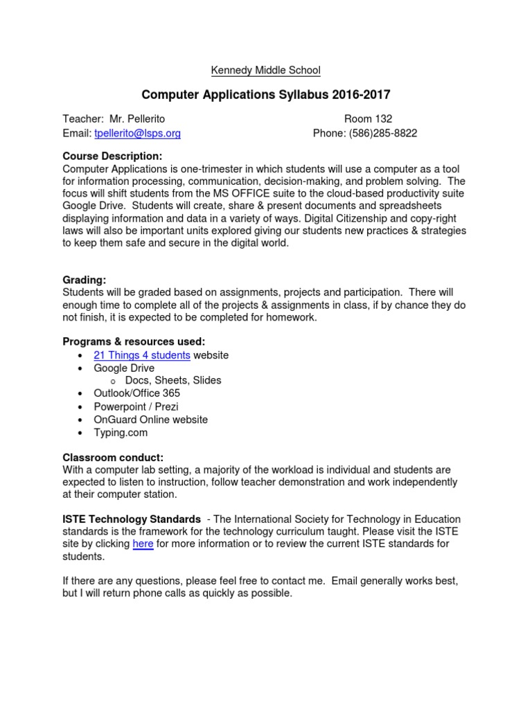 Computer Applications Syllabus PDF