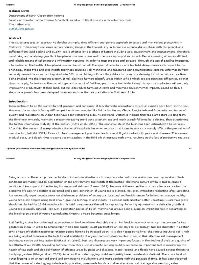 Monitoring Tea Plantations with Remote Sensing | PDF | Geographic ...