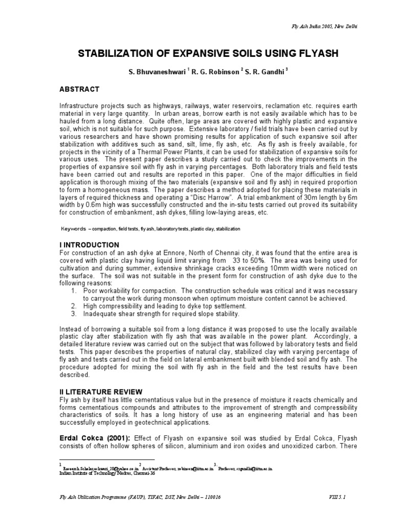 Stablzn of Expansive Soils Using Fly Ash PDF | PDF | Fly Ash | Soil
