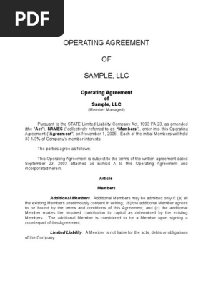 Sample Llc Operating Agreement