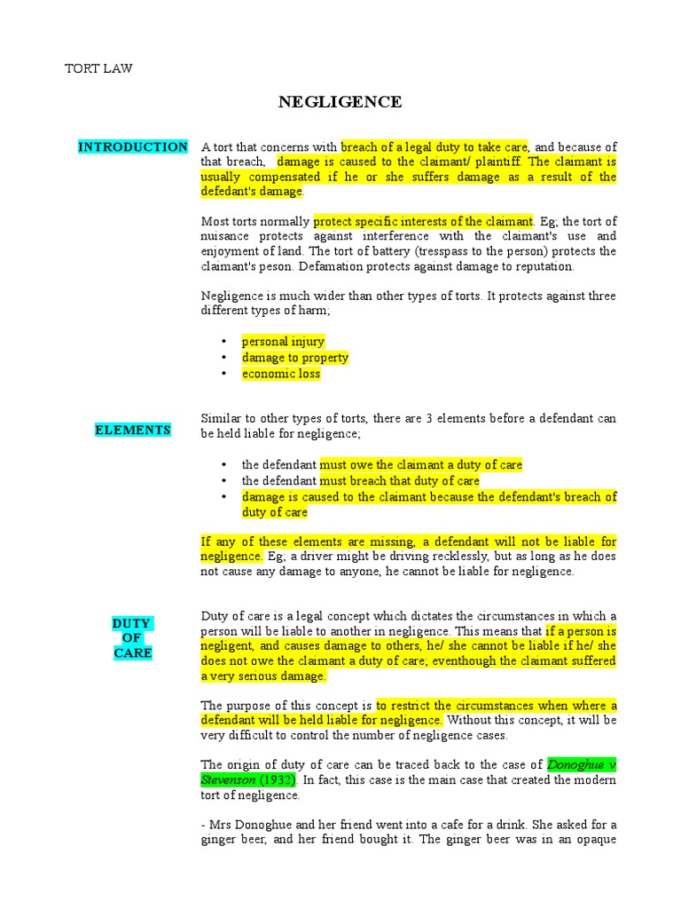 Tort Law Negligence | PDF | Negligence | Damages