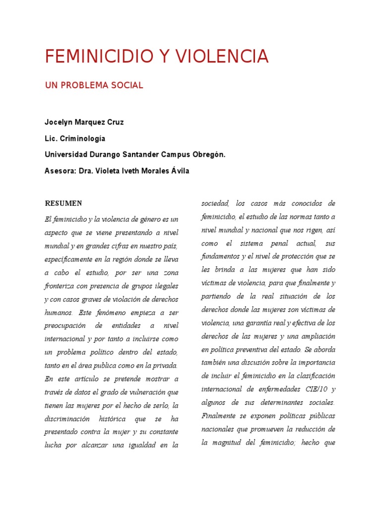 Articulo Feminicidio y Violencia | PDF | La violencia contra las ...