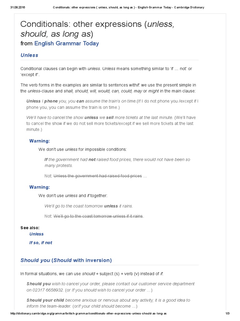 Conditionals_ Other Expressions ( Unless, Should, As Long as
