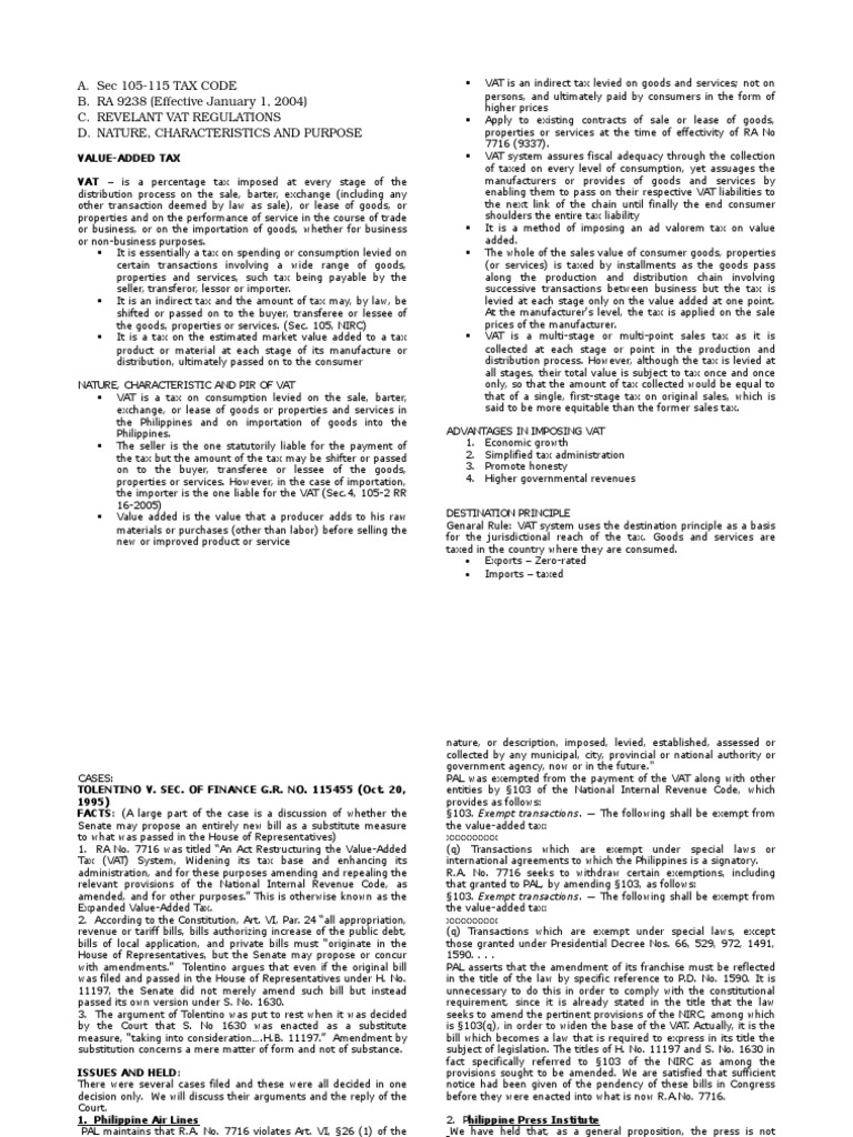 VAT Notes PDF Value Added Tax Toll Road