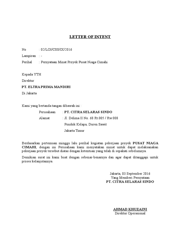 Letter Of Intent Pdf